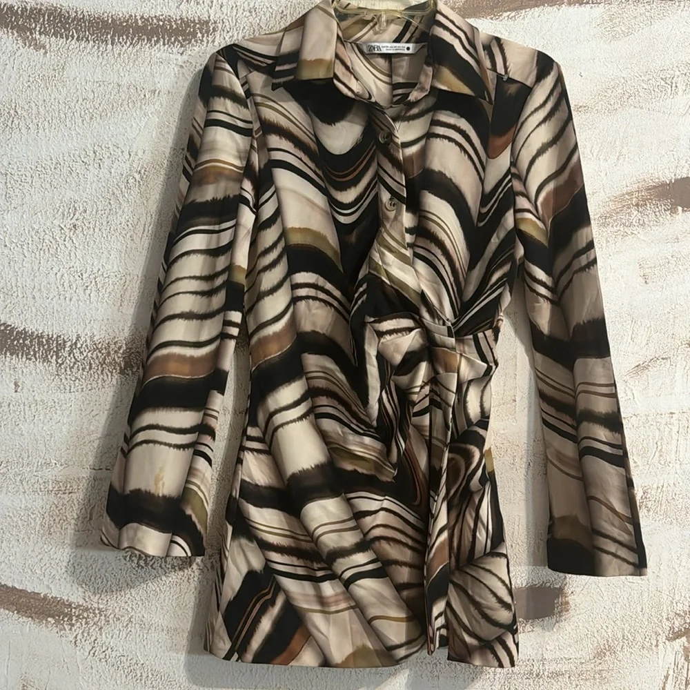 Zara Swirl-Print Wide-Leg Jumpsuit in Black, Cream & Tan - Picture 8 of 11